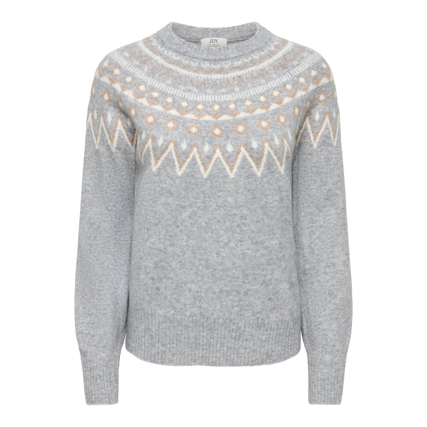 JDY jacquard gebreide trui met print grijs