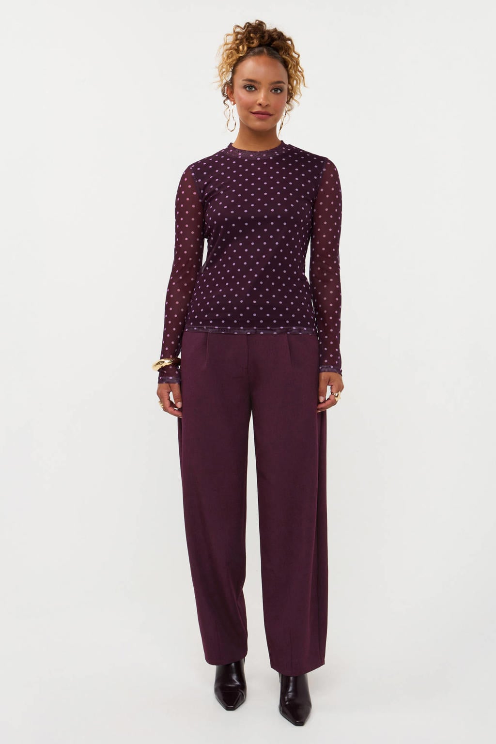 Ydence barrel broek met plooien - aubergine