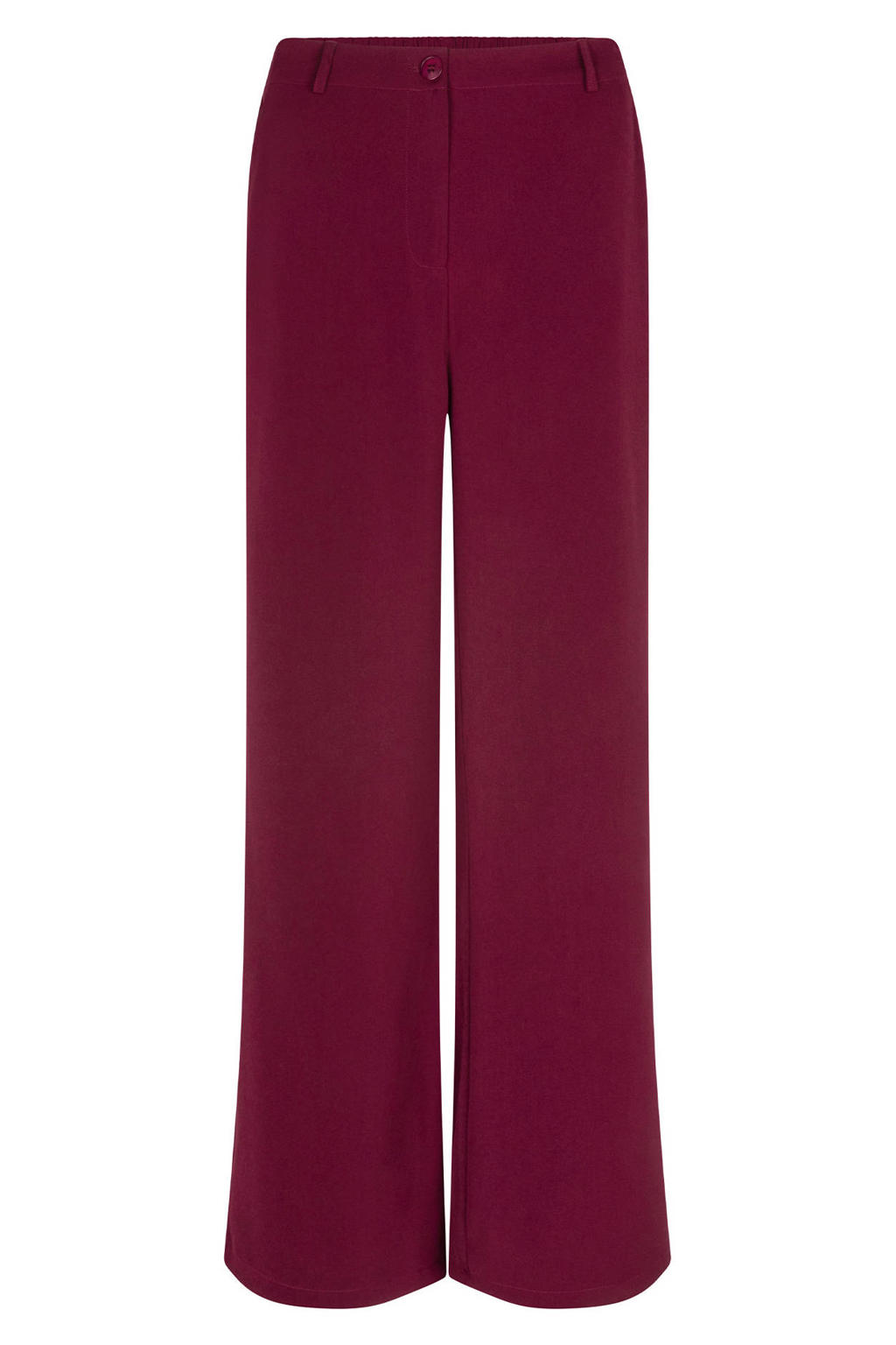 Donkerrode dames Ydence wide leg broek met high waist, rits- en knoopsluiting en effen