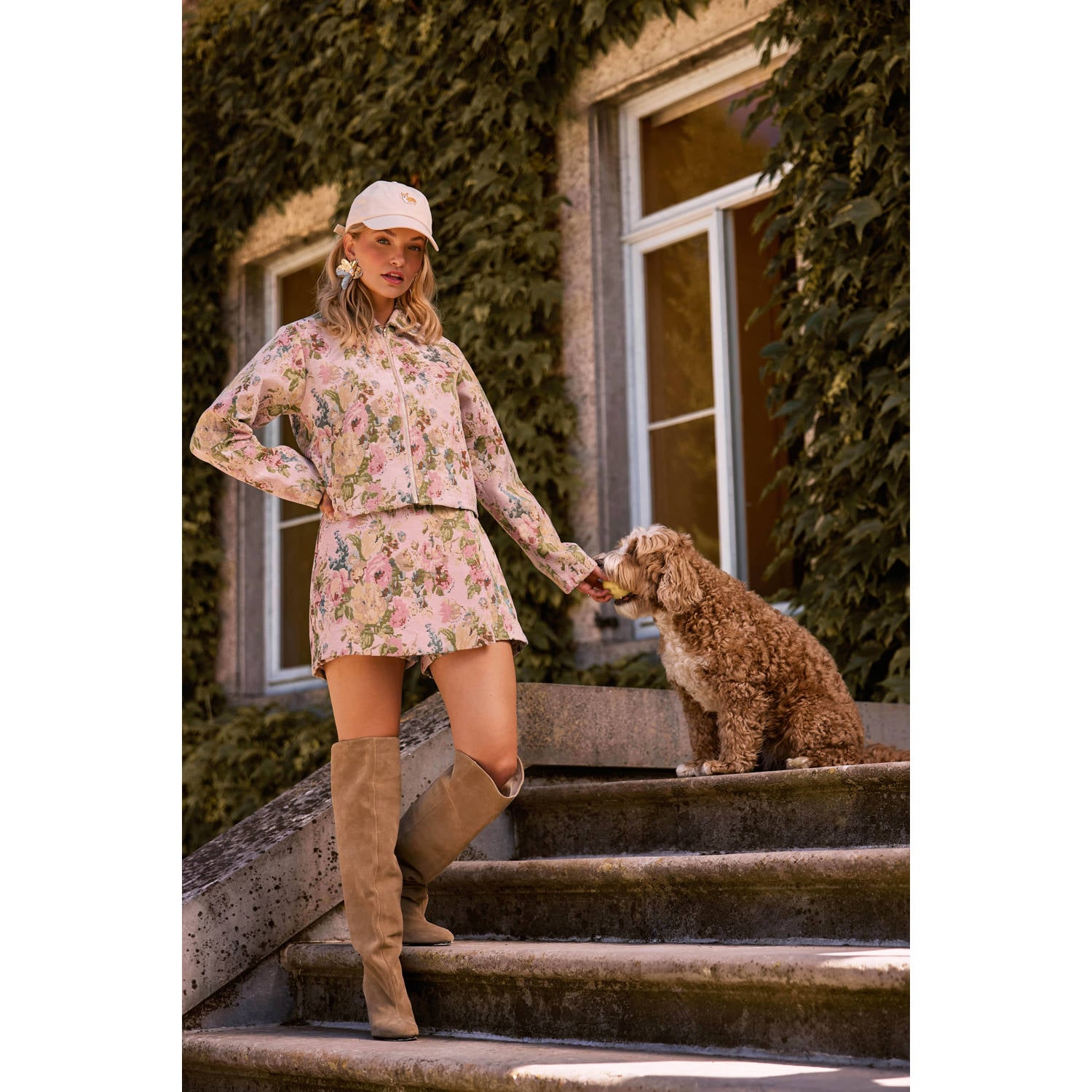 Ydence gebloemde skort beige