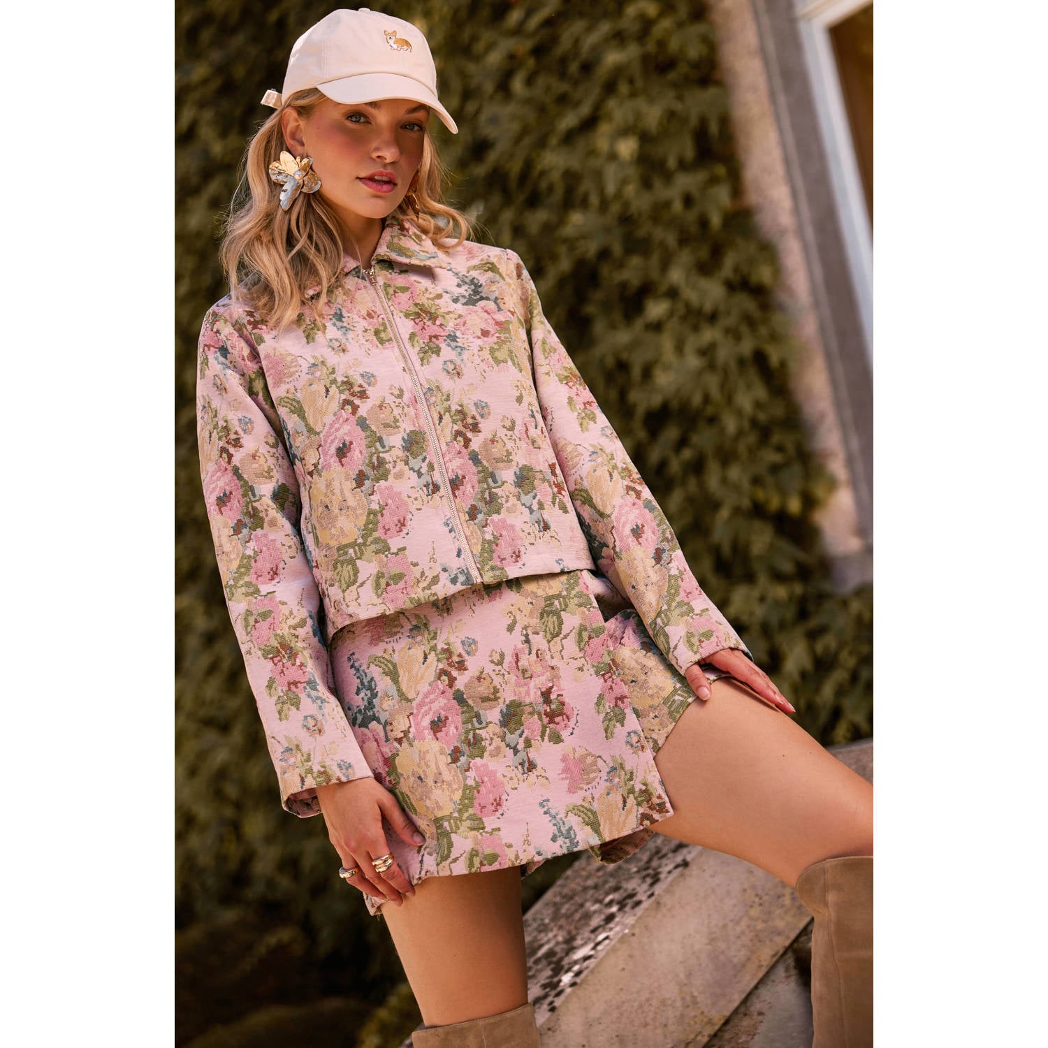 Ydence gebloemde skort beige