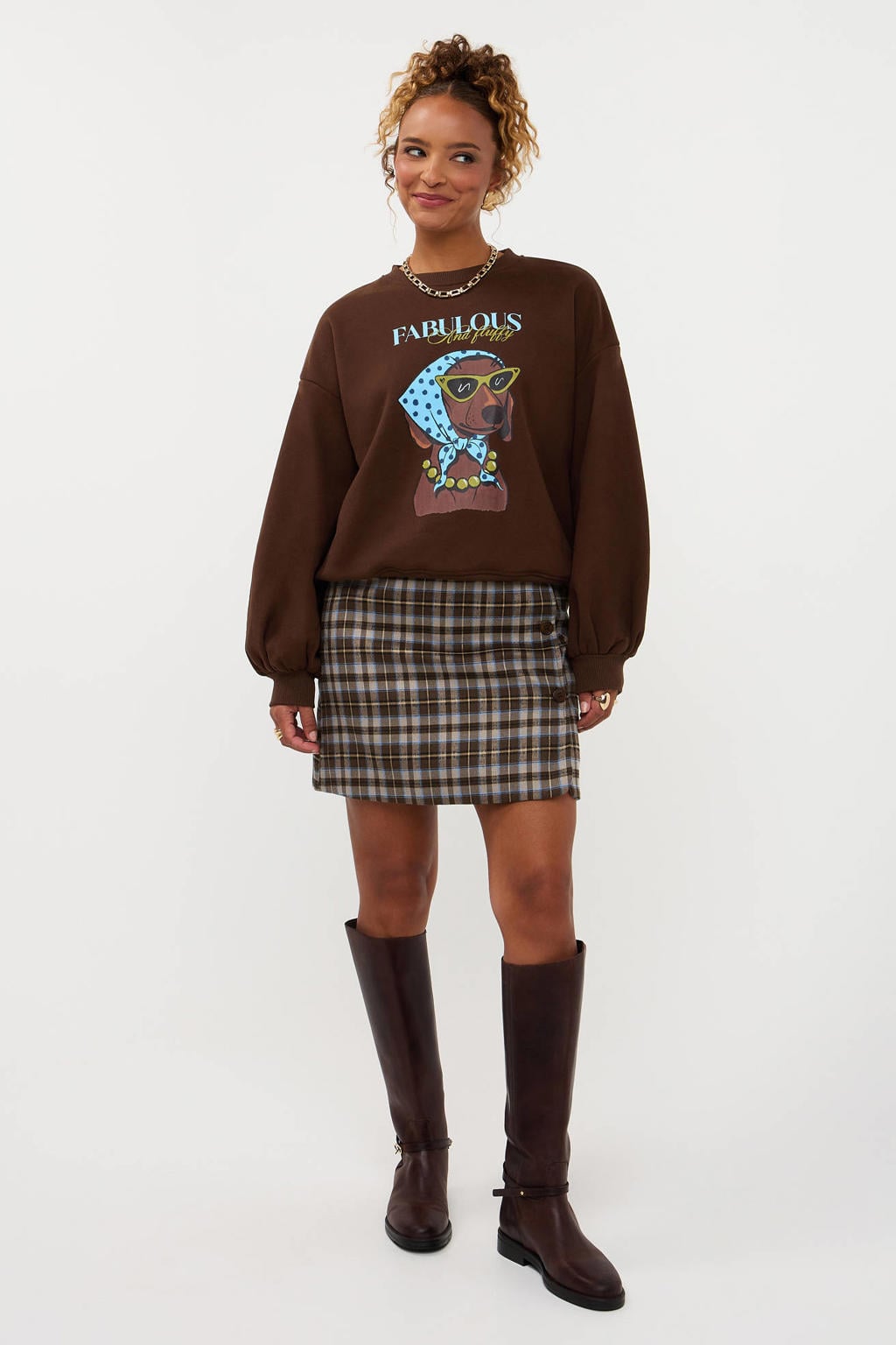 Ydence sweater met print - bruin