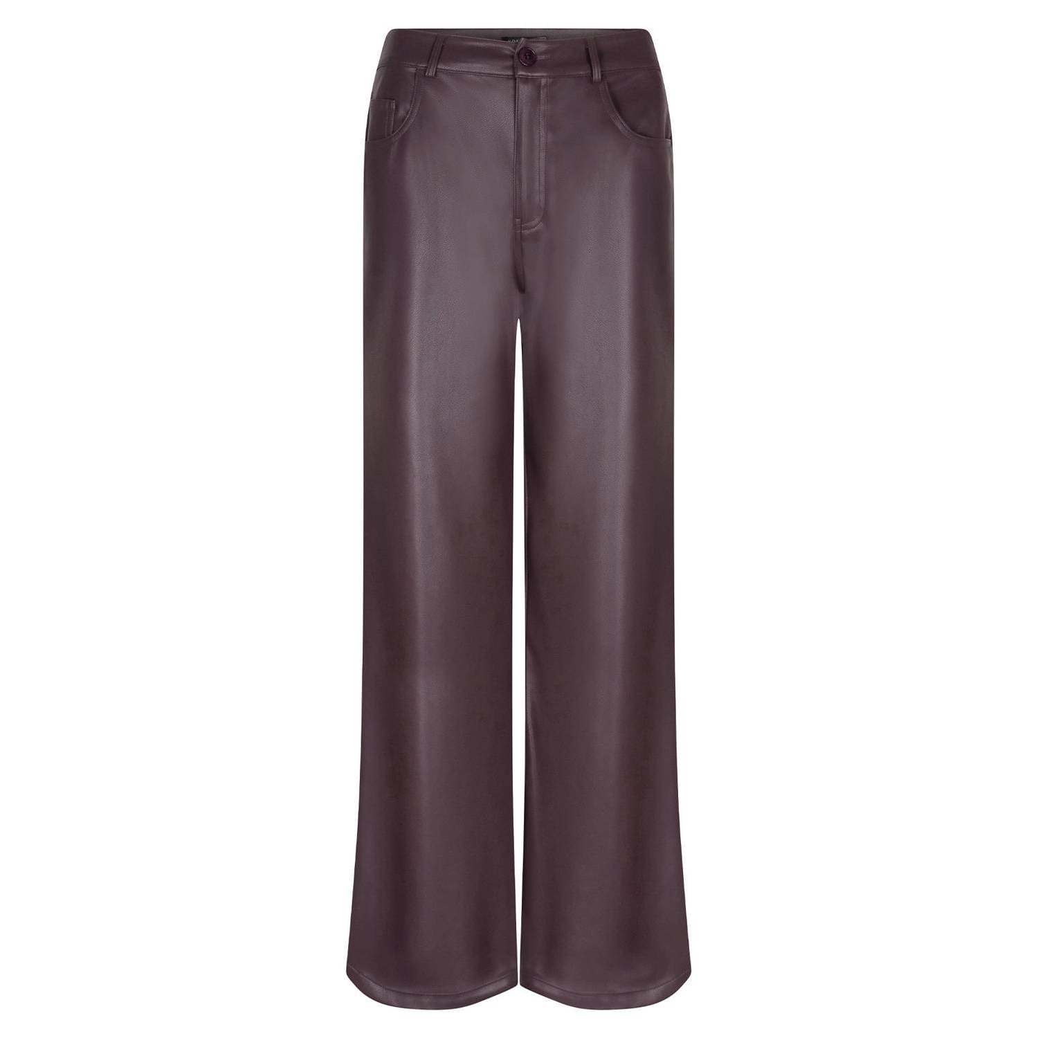 Ydence imitatieleren wide leg broek aubergine