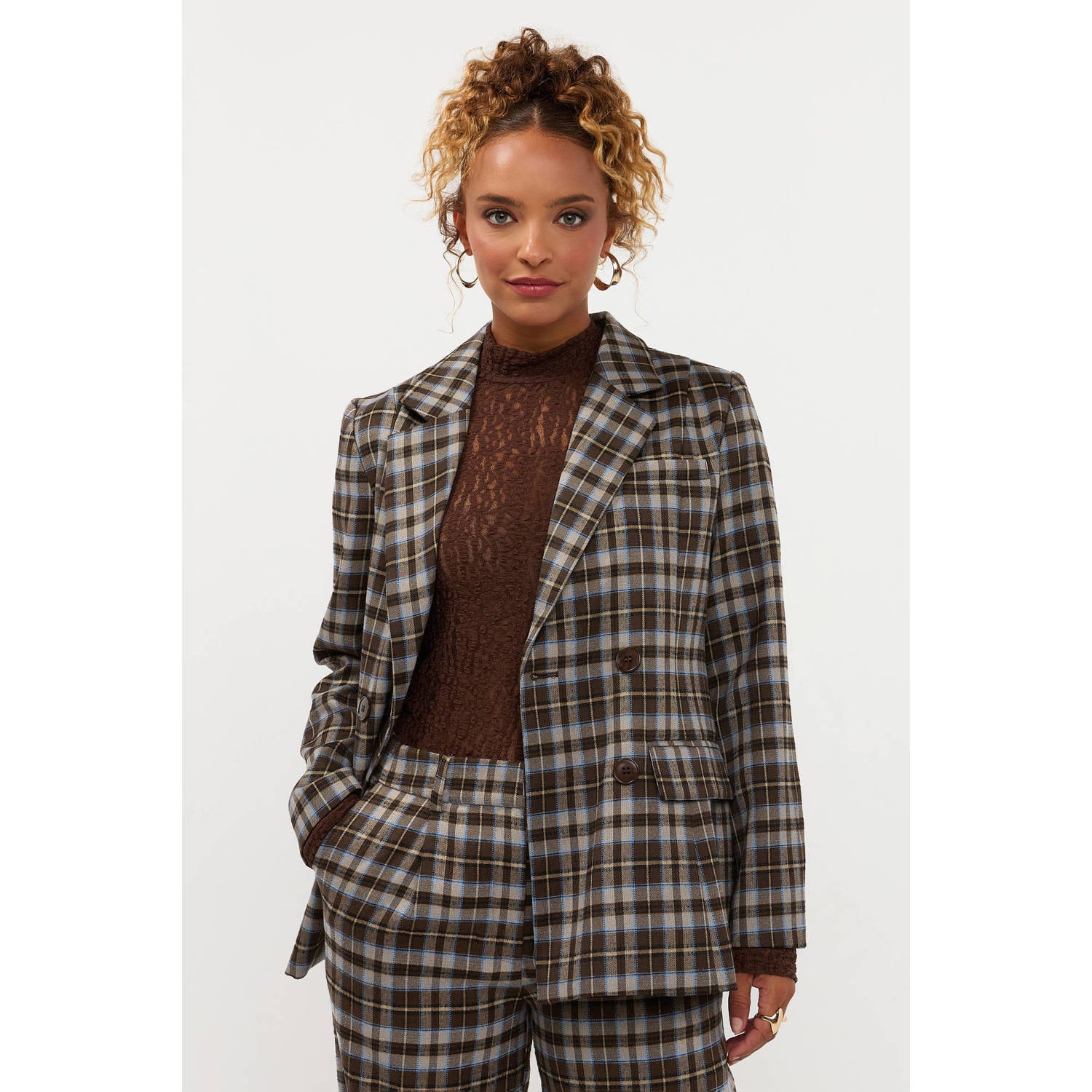 Ydence geruite blazer bruin