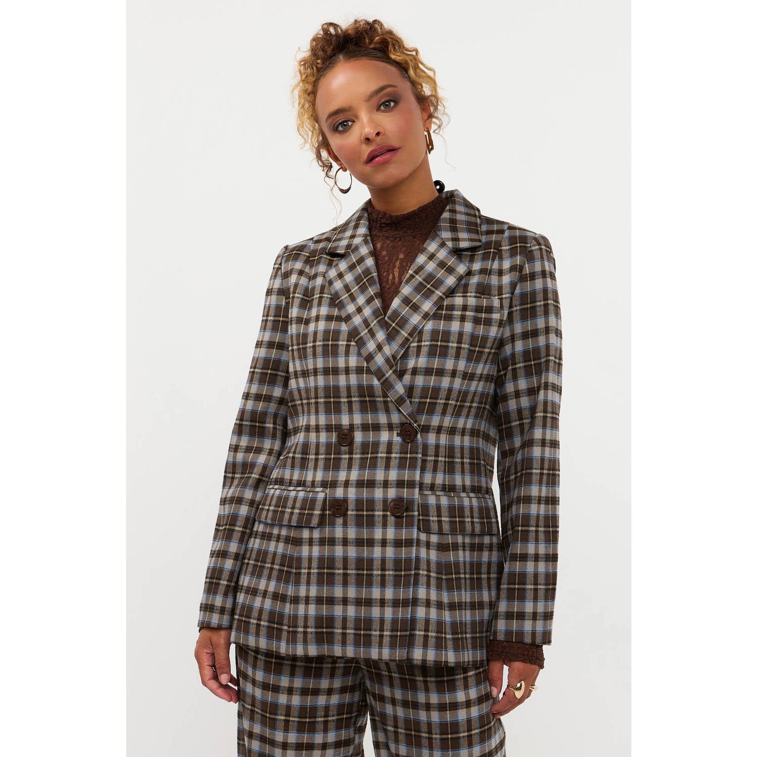 Ydence geruite blazer bruin