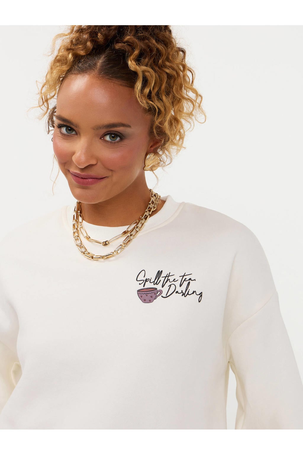 Ydence sweater met backprint - ecru