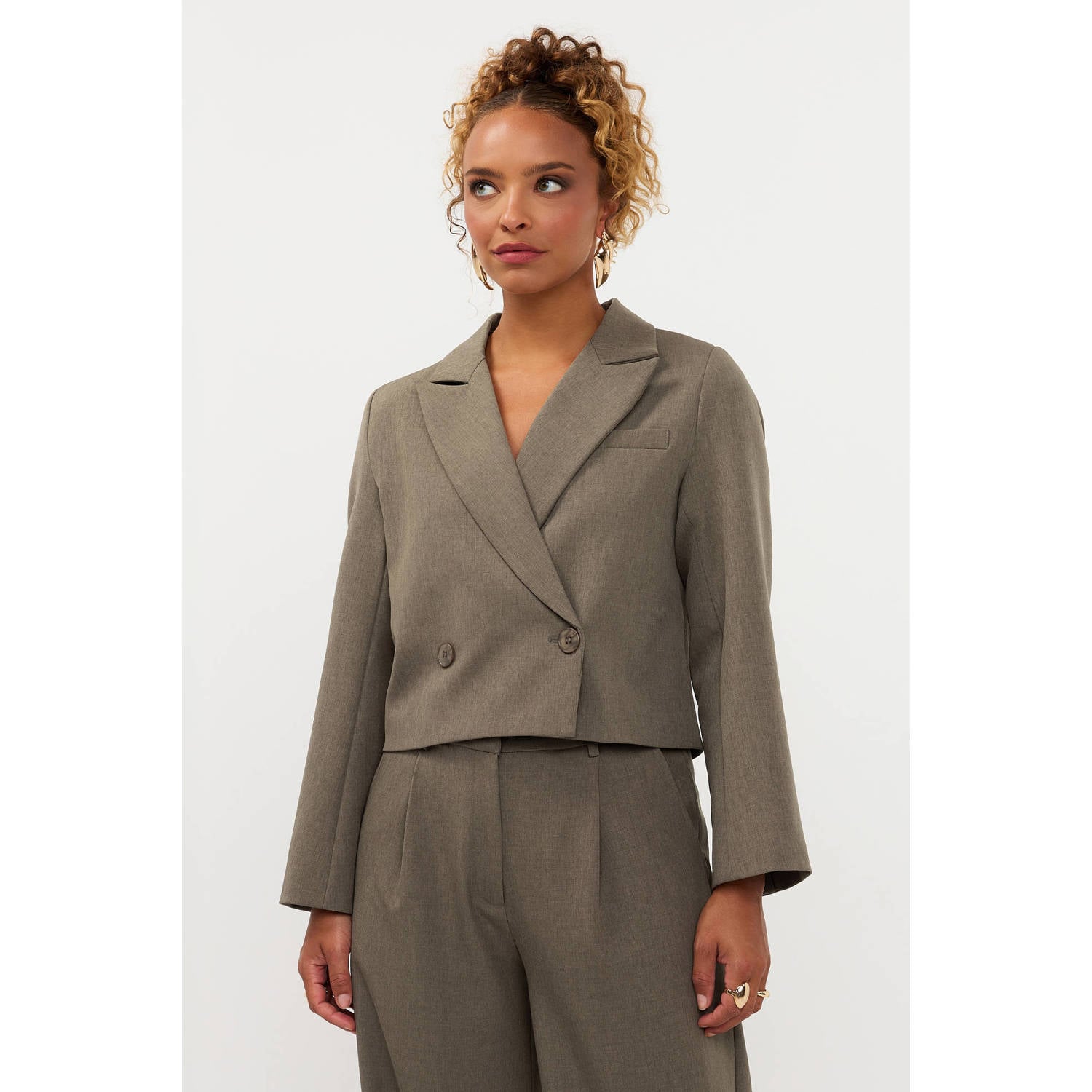Ydence cropped double breasted blazer groen