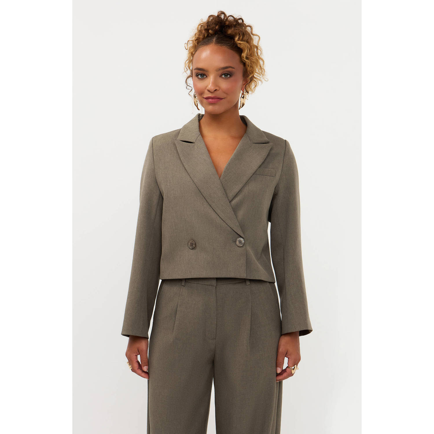Ydence cropped double breasted blazer groen