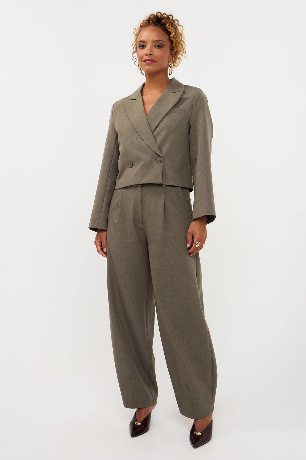Ydence cropped double breasted blazer - groen