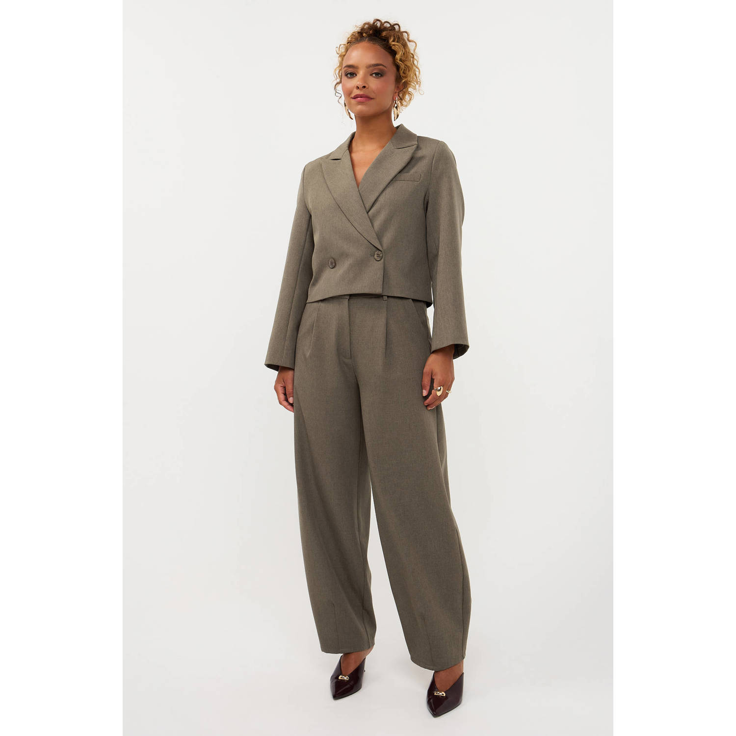 Ydence cropped double breasted blazer groen