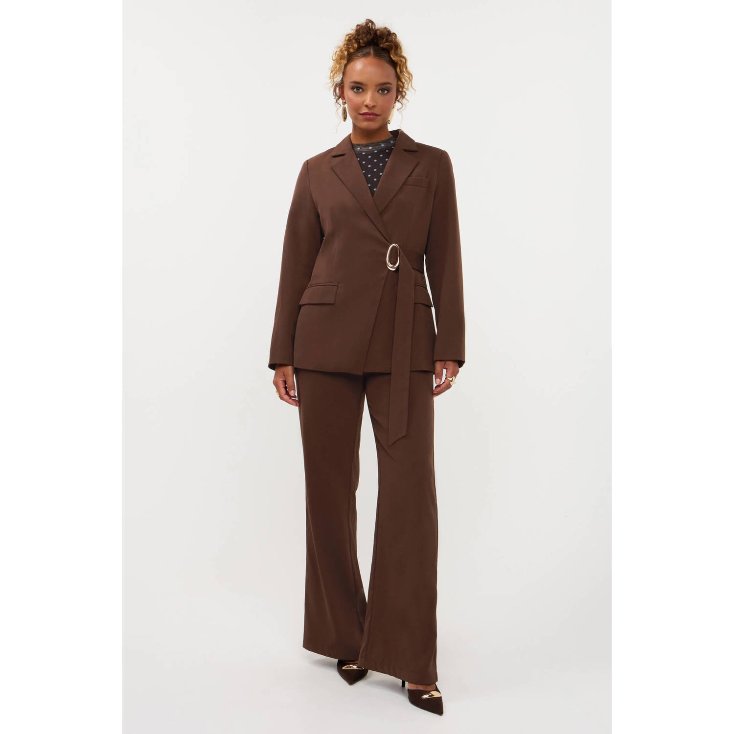 Ydence wide leg broek bruin