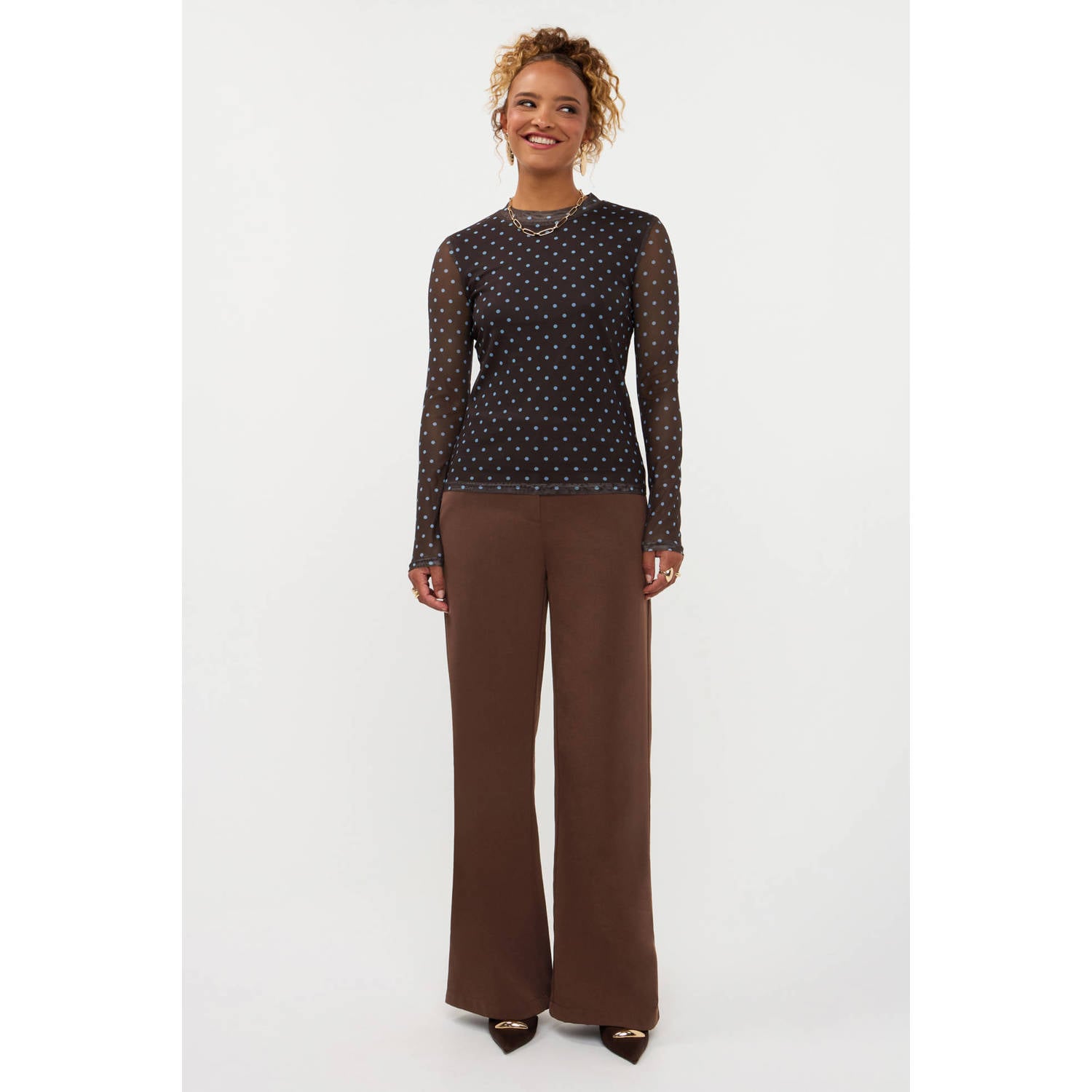 Ydence wide leg broek bruin