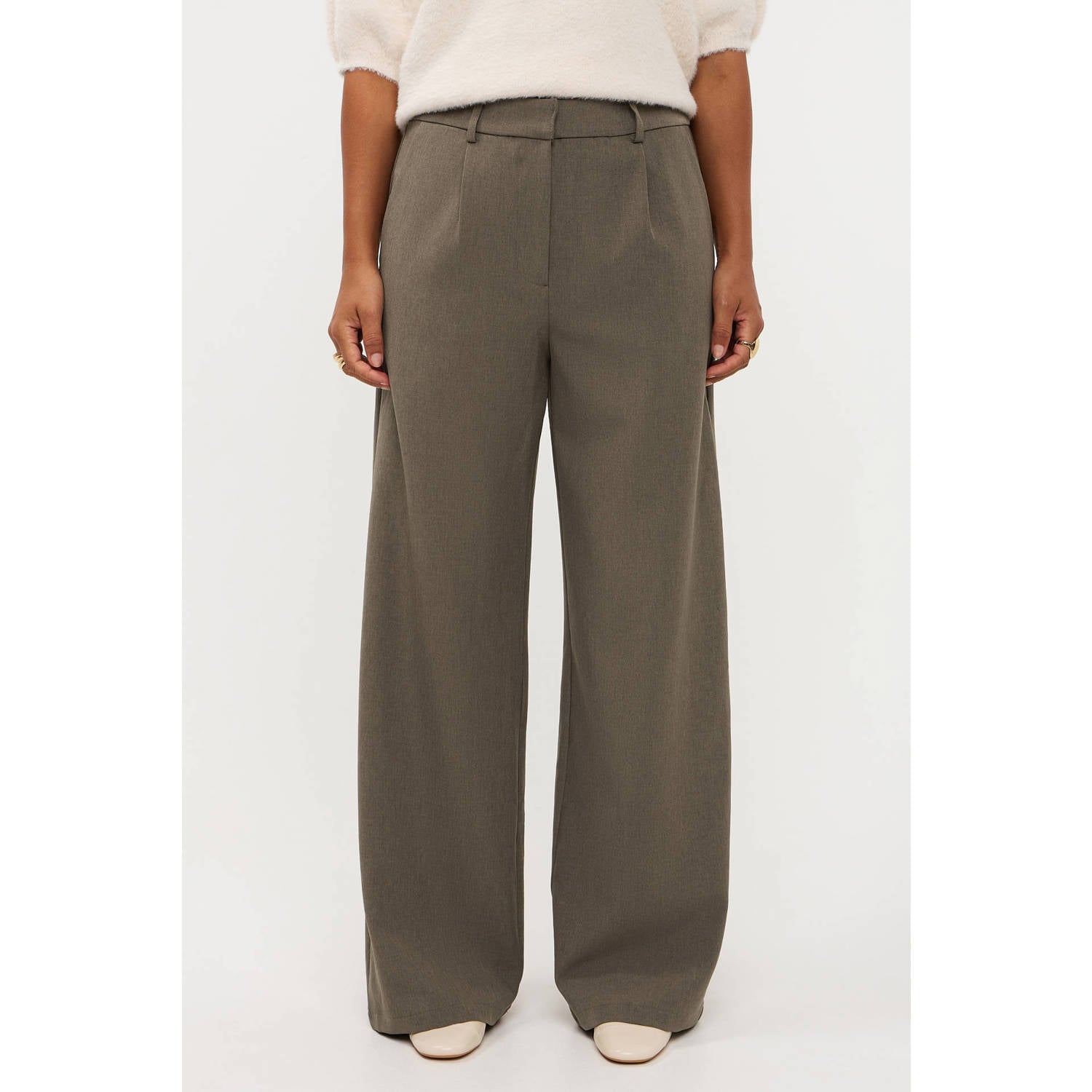 Ydence wide leg broek met plooien groen