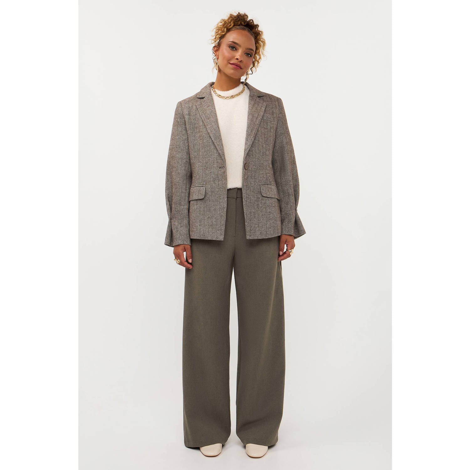Ydence wide leg broek met plooien groen