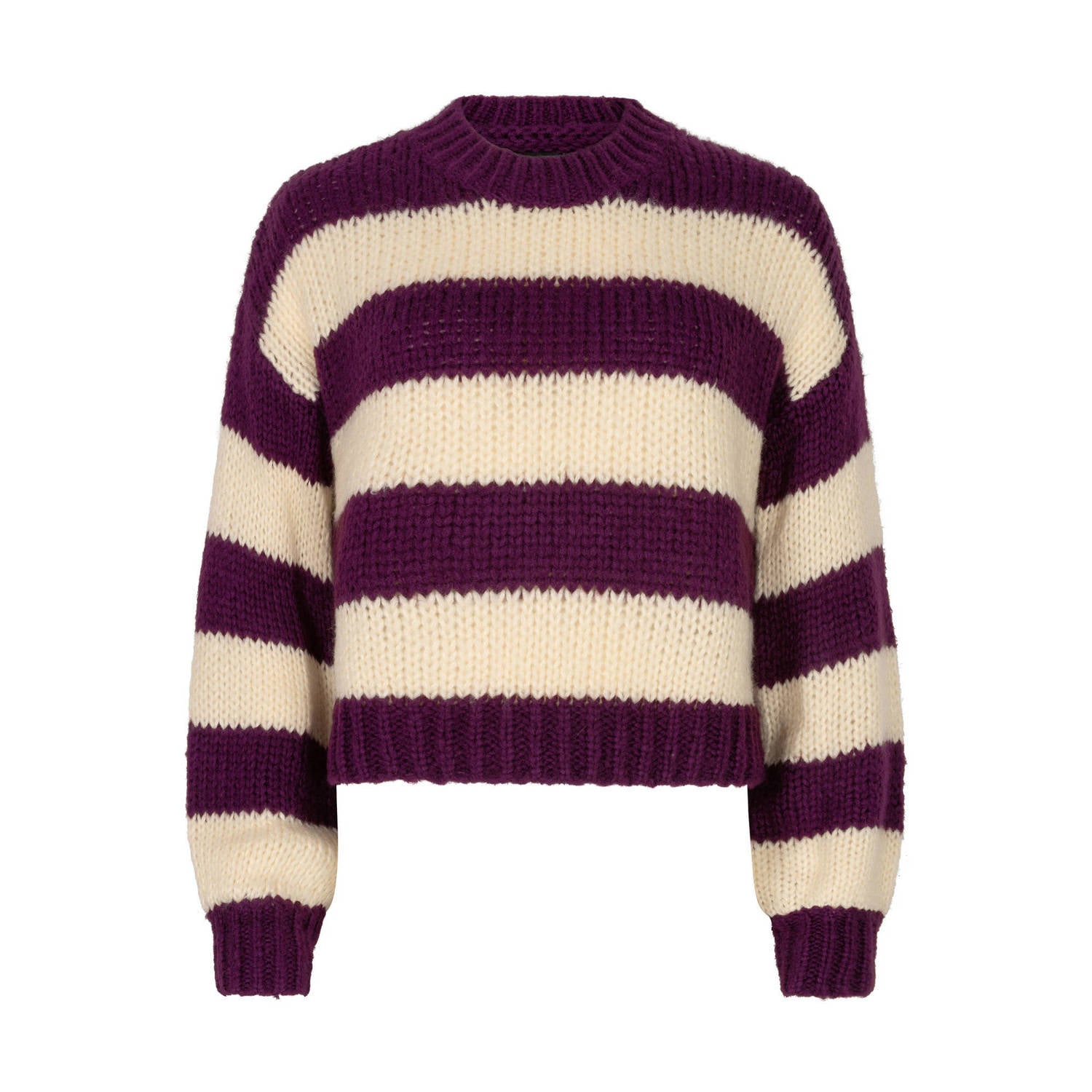 Ydence gebreide gestreepte trui aubergine