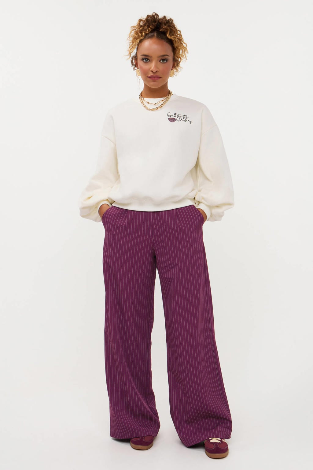 Ydence wide leg broek met krijtstreep - roze