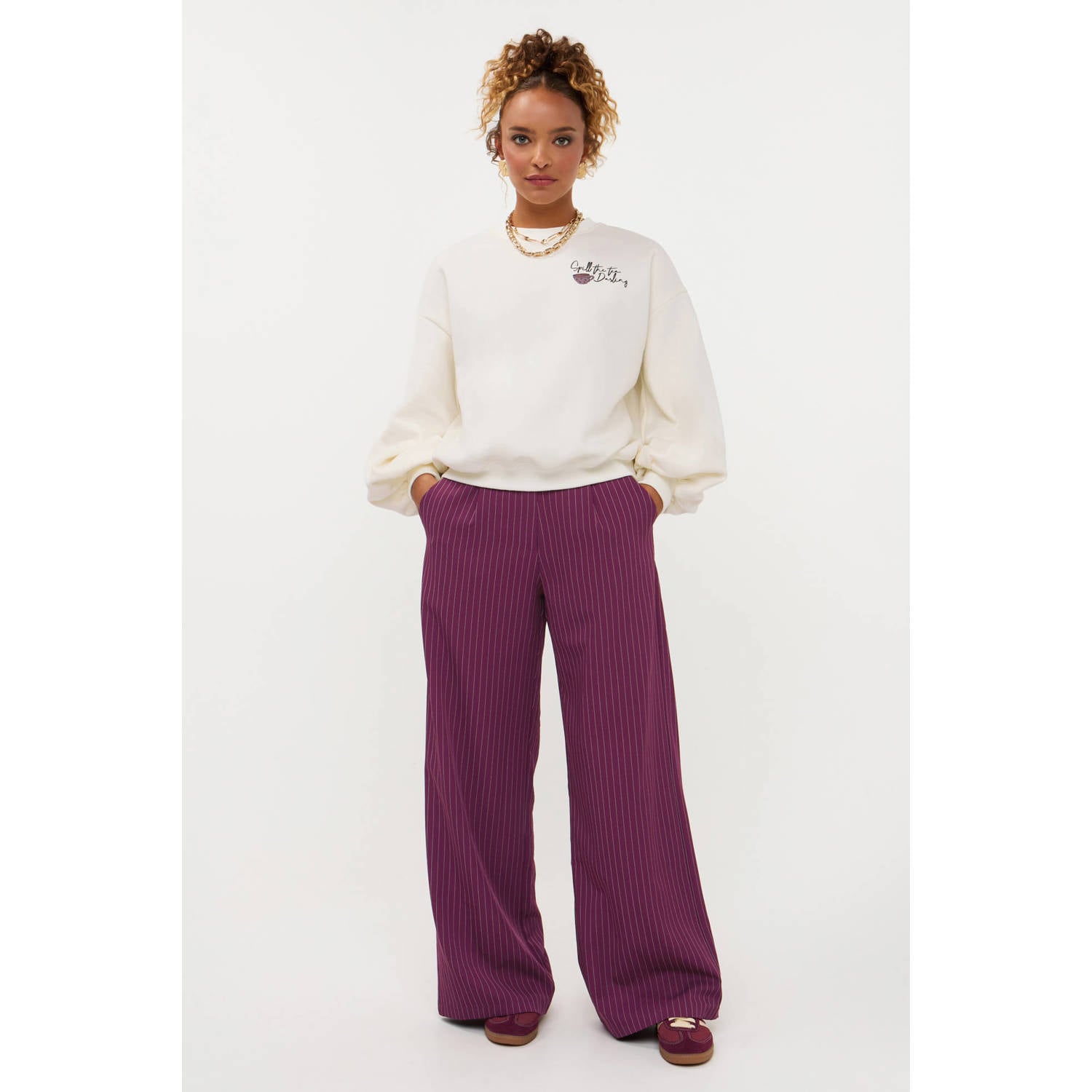 Ydence wide leg broek met krijtstreep roze