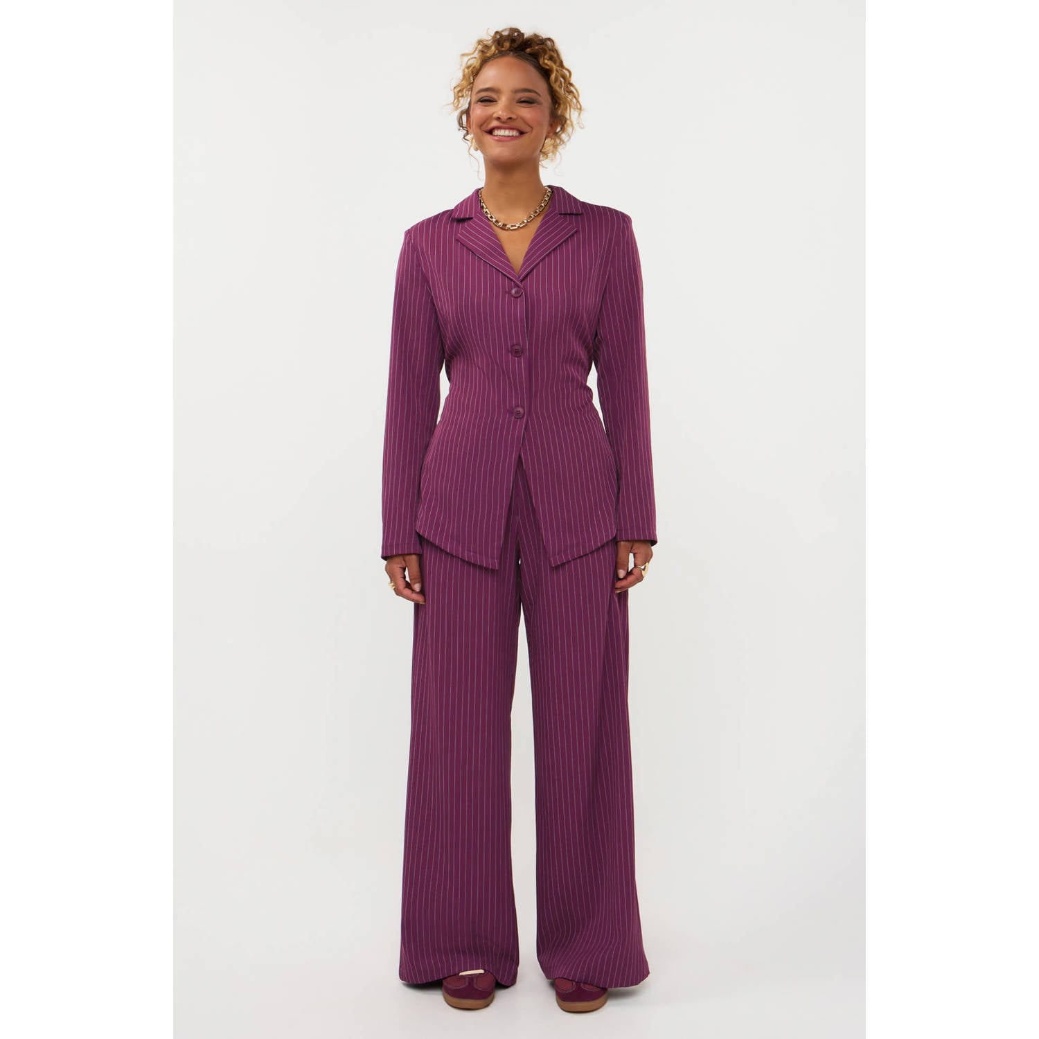 Ydence wide leg broek met krijtstreep roze