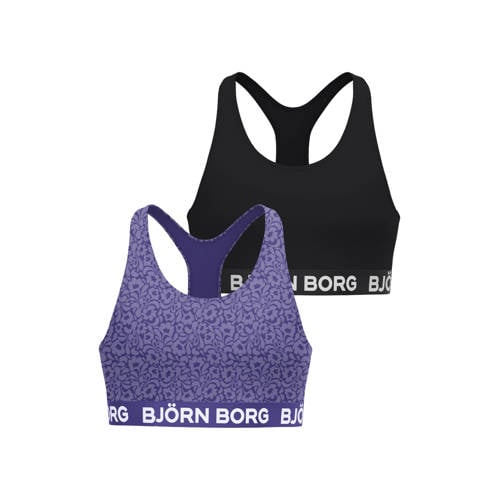 Björn Borg halter-bh’s met print paars/zwart (set van 2)