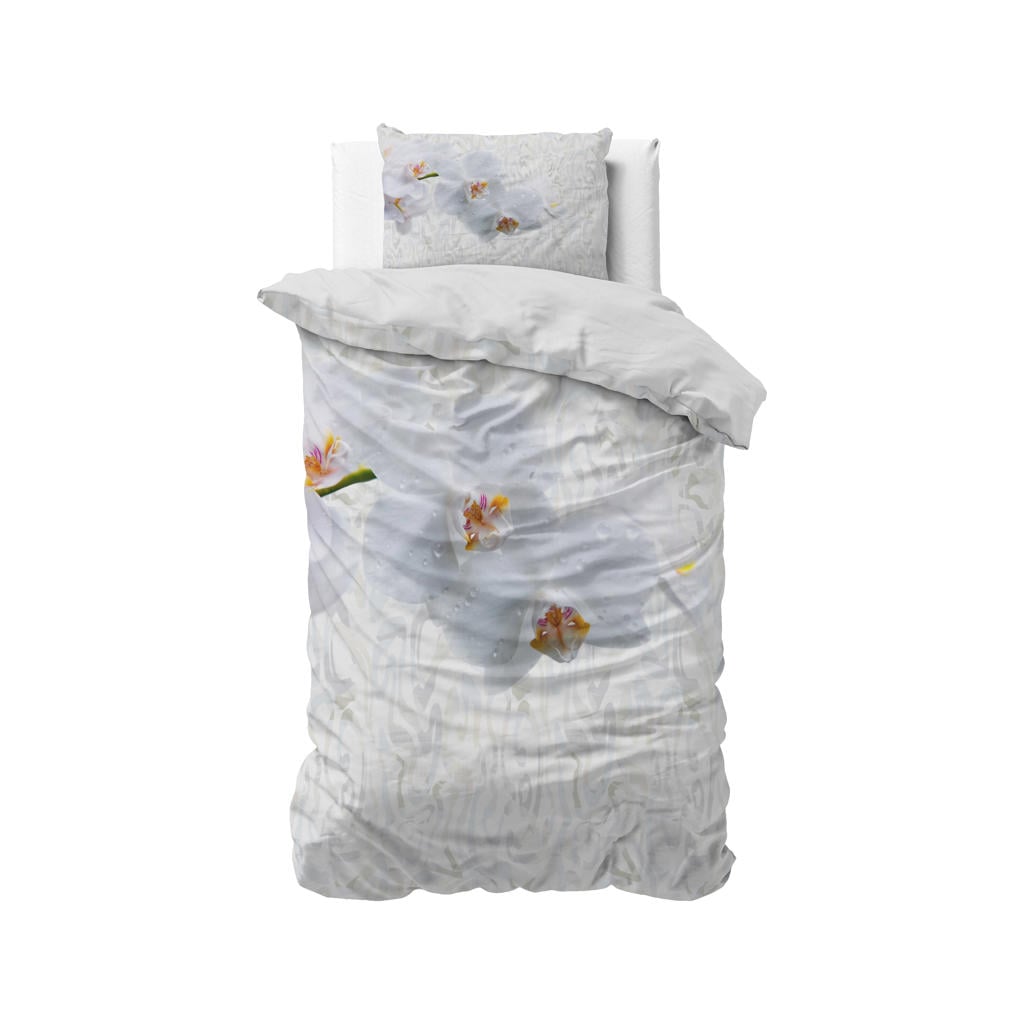 Sleeptime 1-persoons dekbedovertrek 140x220 cm met print - wit