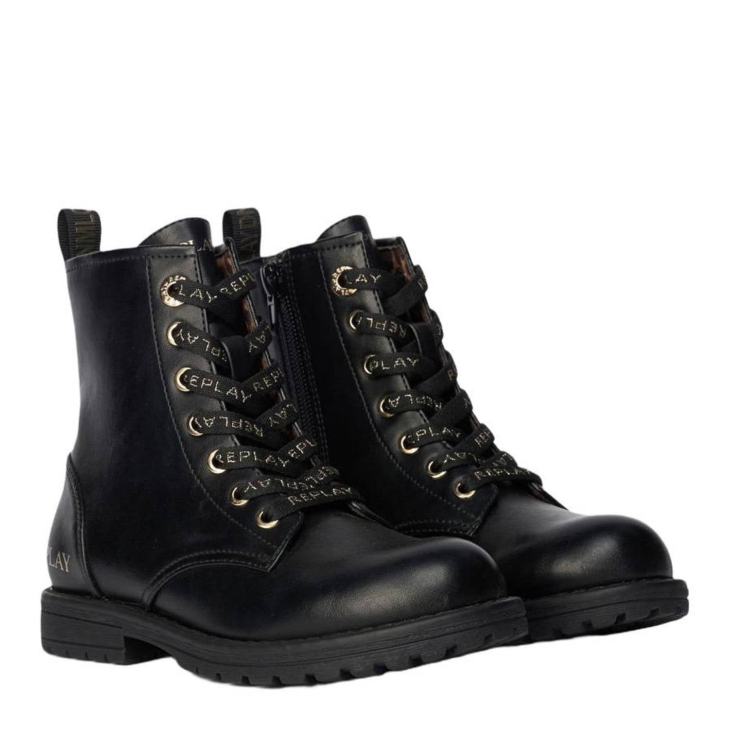 REPLAY Denver 4 enkelboots met profielzool en logo zwart
