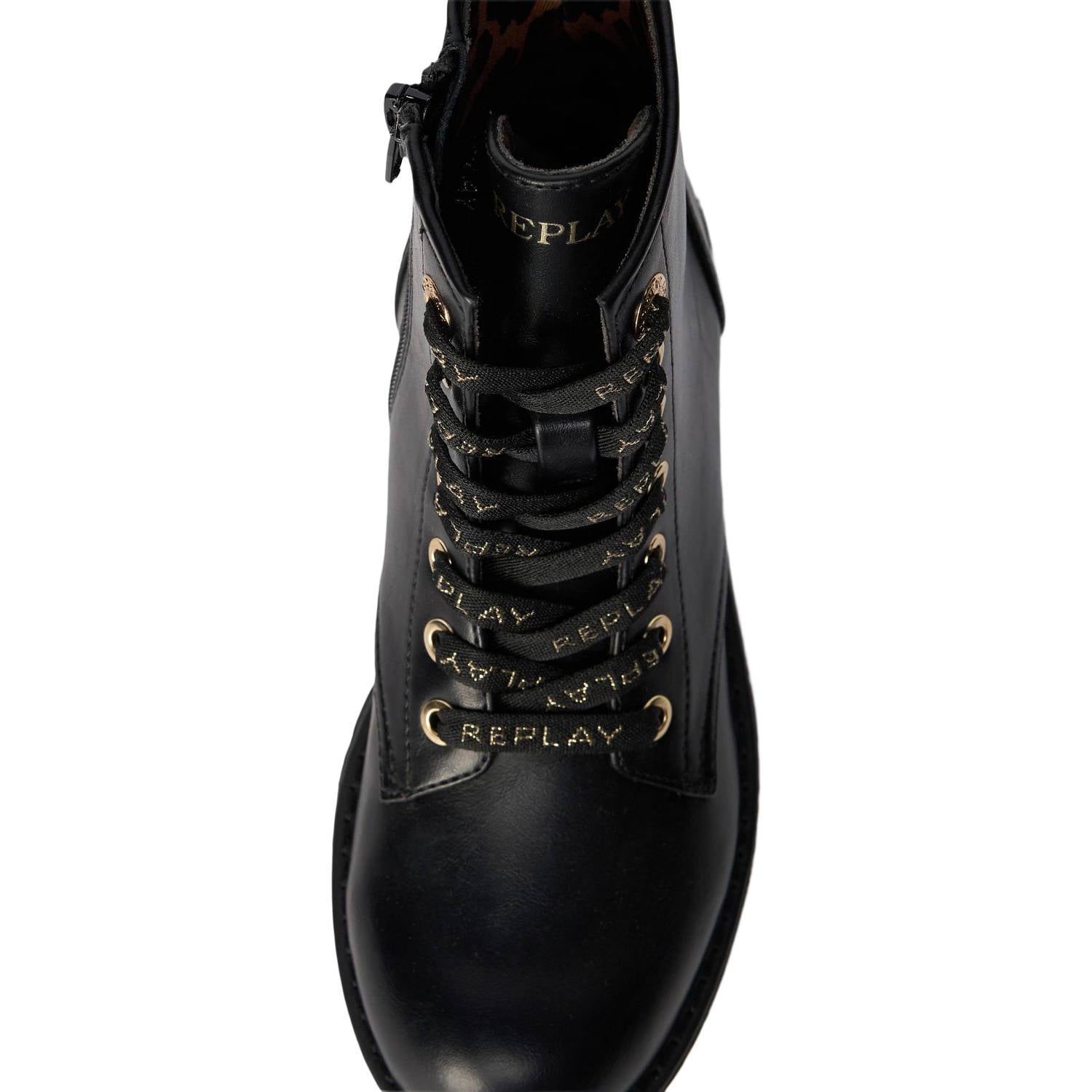 REPLAY Denver 4 enkelboots met profielzool en logo zwart