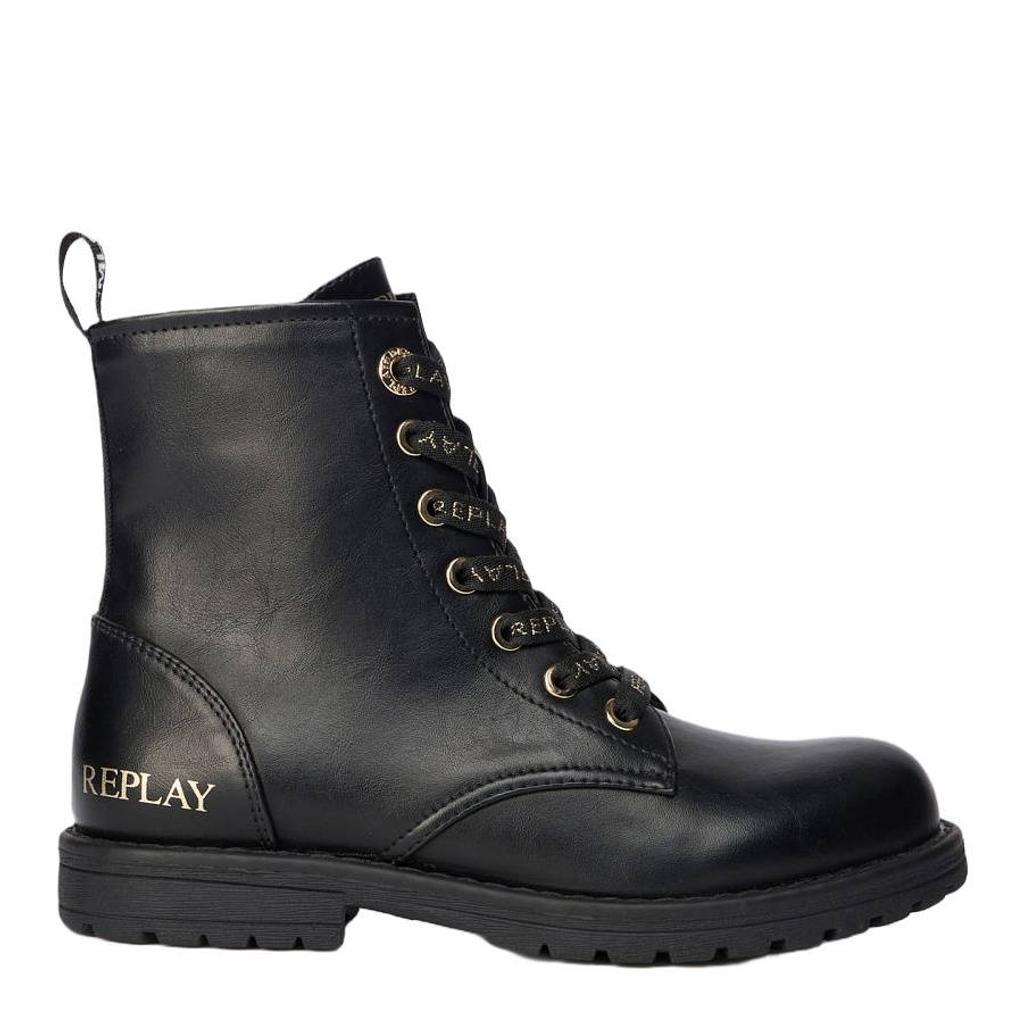 REPLAY Denver 4 enkelboots met profielzool en logo - zwart