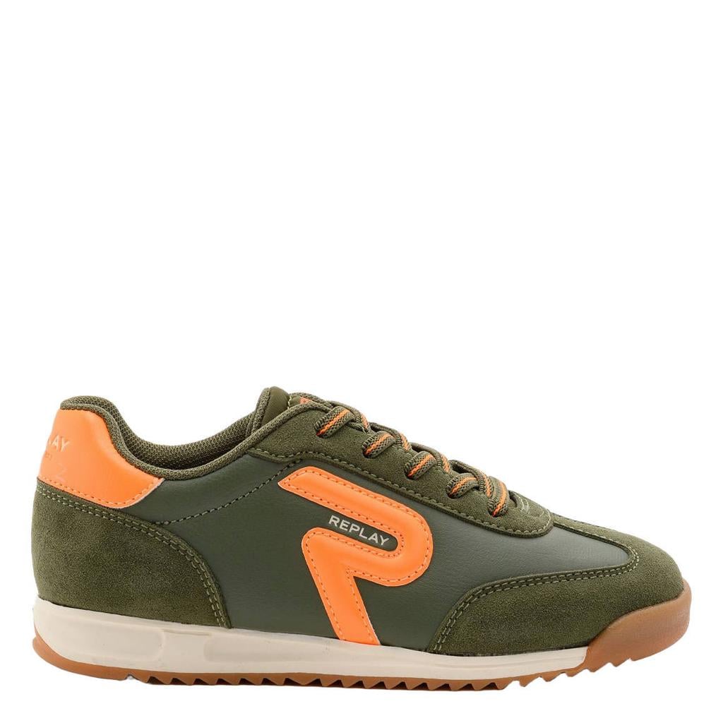 Legergroen en oranje jongens REPLAY van 100% pu met veters