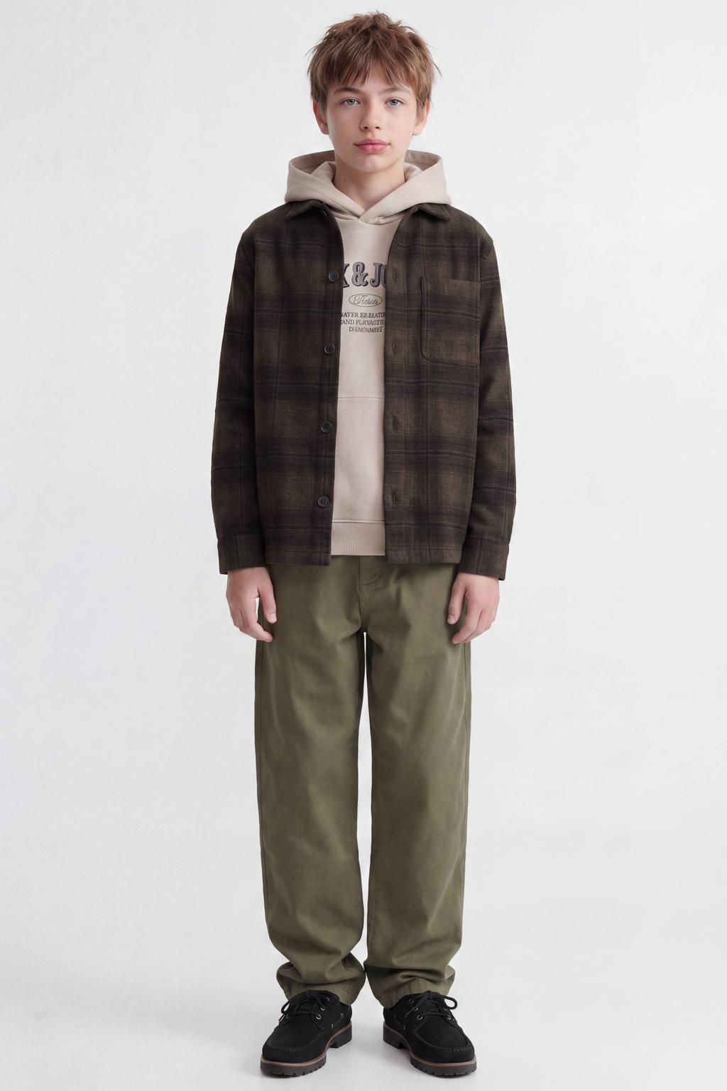 Groene jongens JACK & JONES JUNIOR barrel sweatpants van katoen met high waist, rits- en knoopsluiting en effen