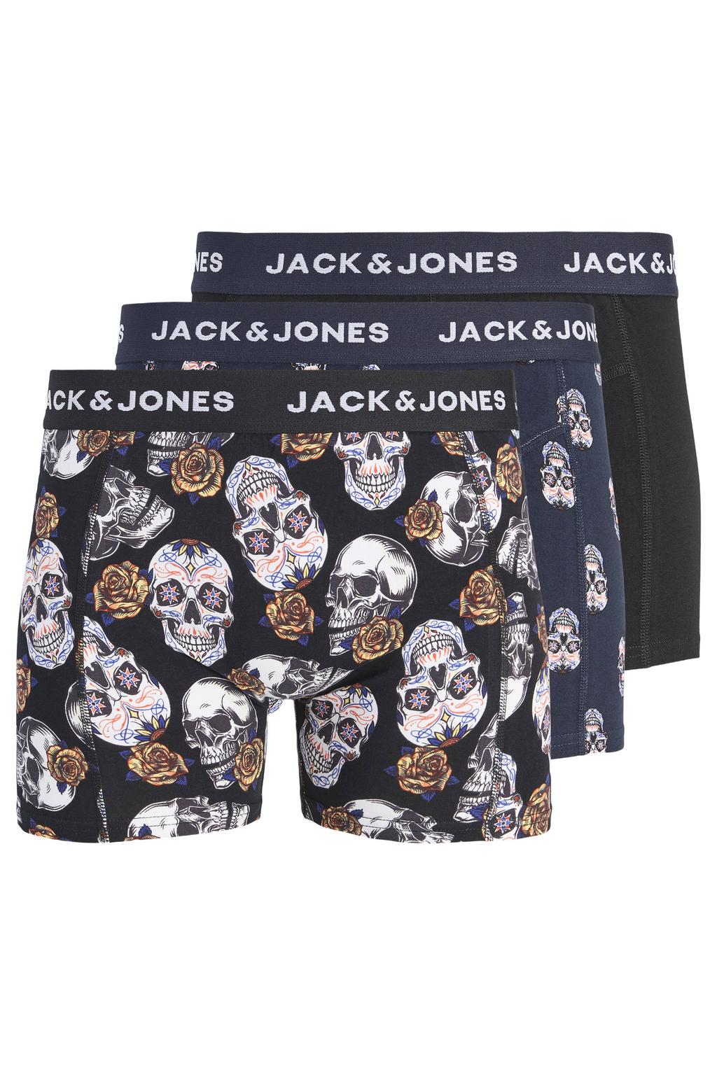 JACK & JONES JUNIOR boxershorts met print - zwart/donkerblauw (set van 3)
