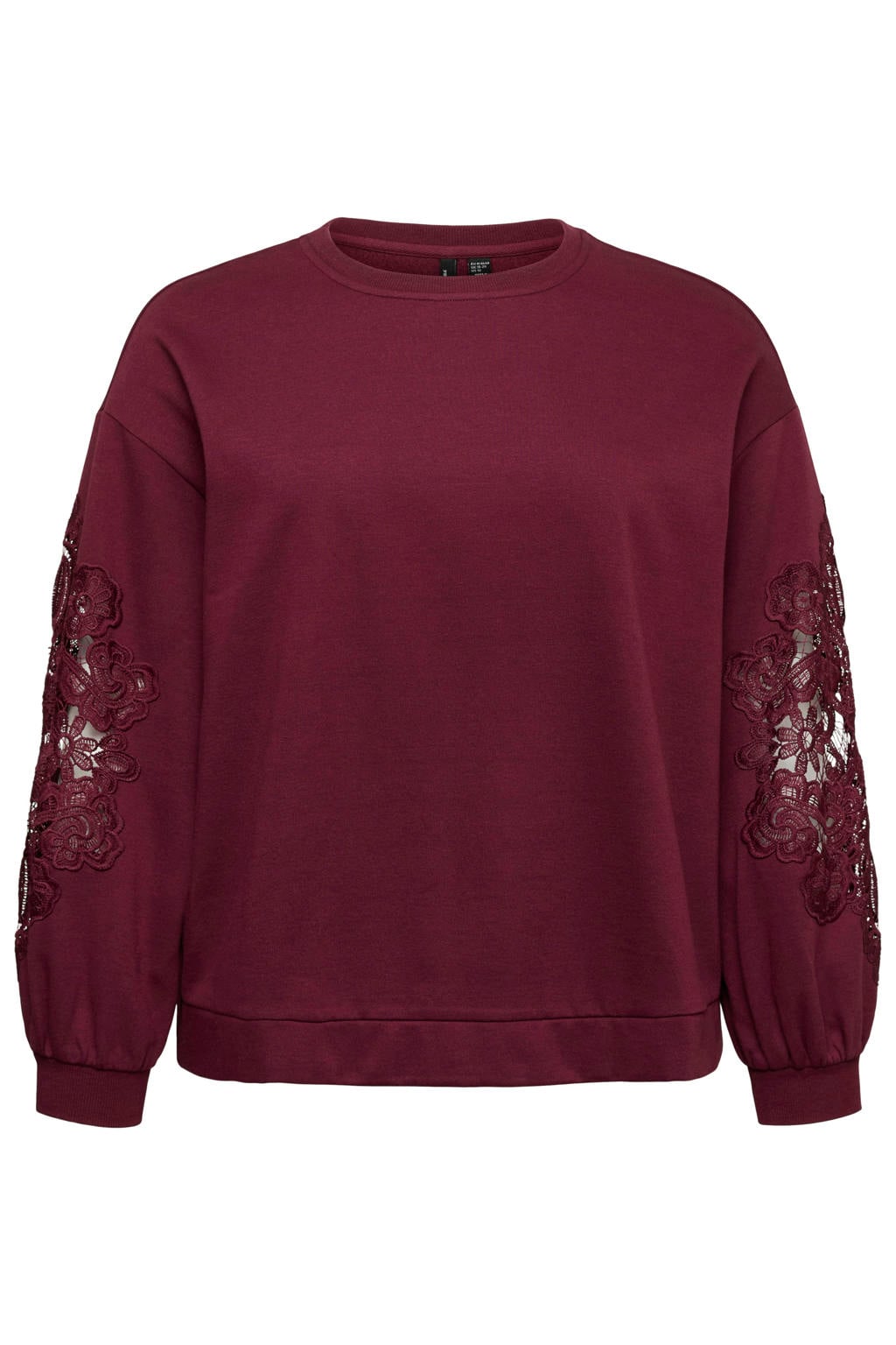 Donkerrode dames VERO MODA CURVE Plus Size trui van polyester met effen, lange mouwen en kant