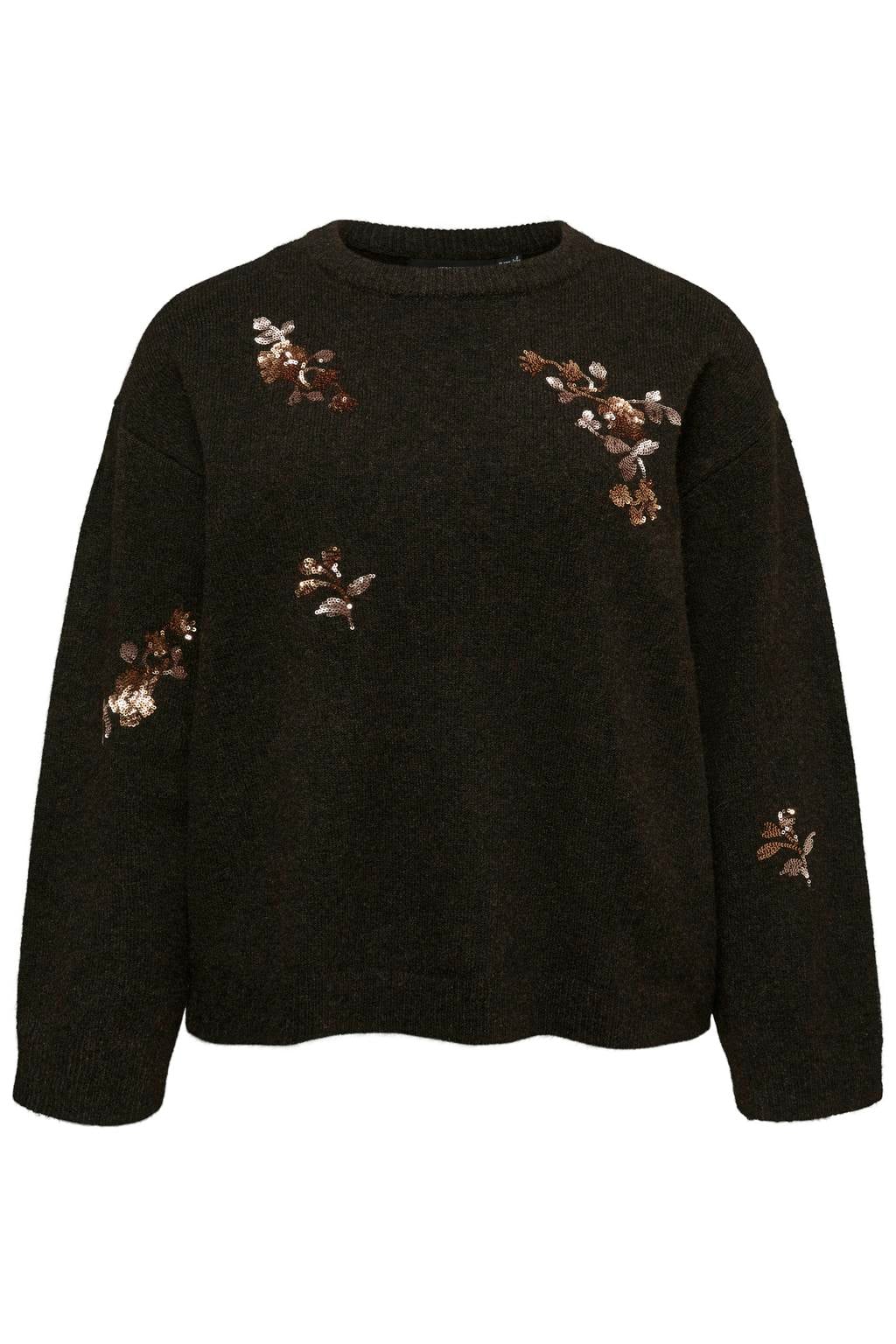 VERO MODA CURVE Plus Size gebreide trui met pailletten en wol - donkerbruin