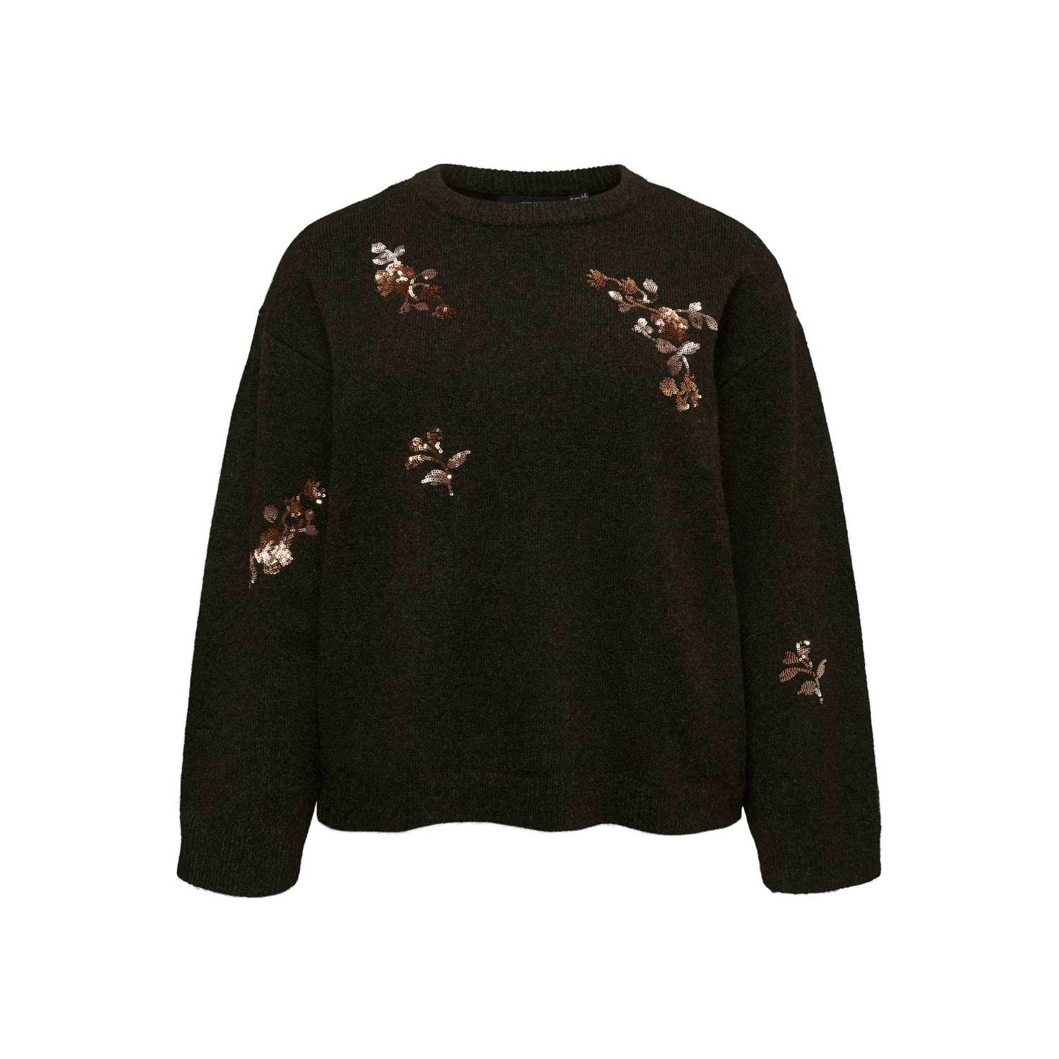 VERO MODA CURVE Plus Size gebreide trui met pailletten en wol donkerbruin