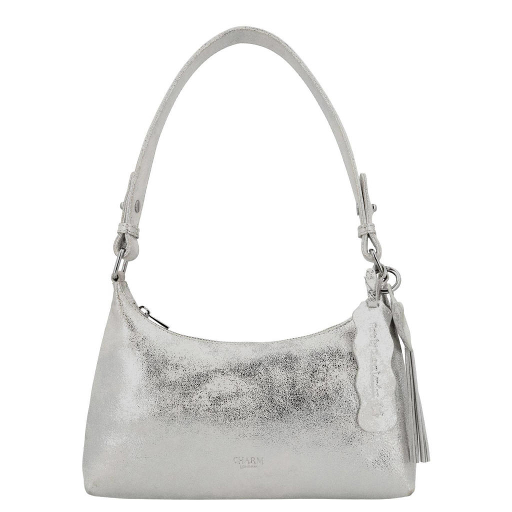 Charm London leren schoudertas South Hill zilverkleurig