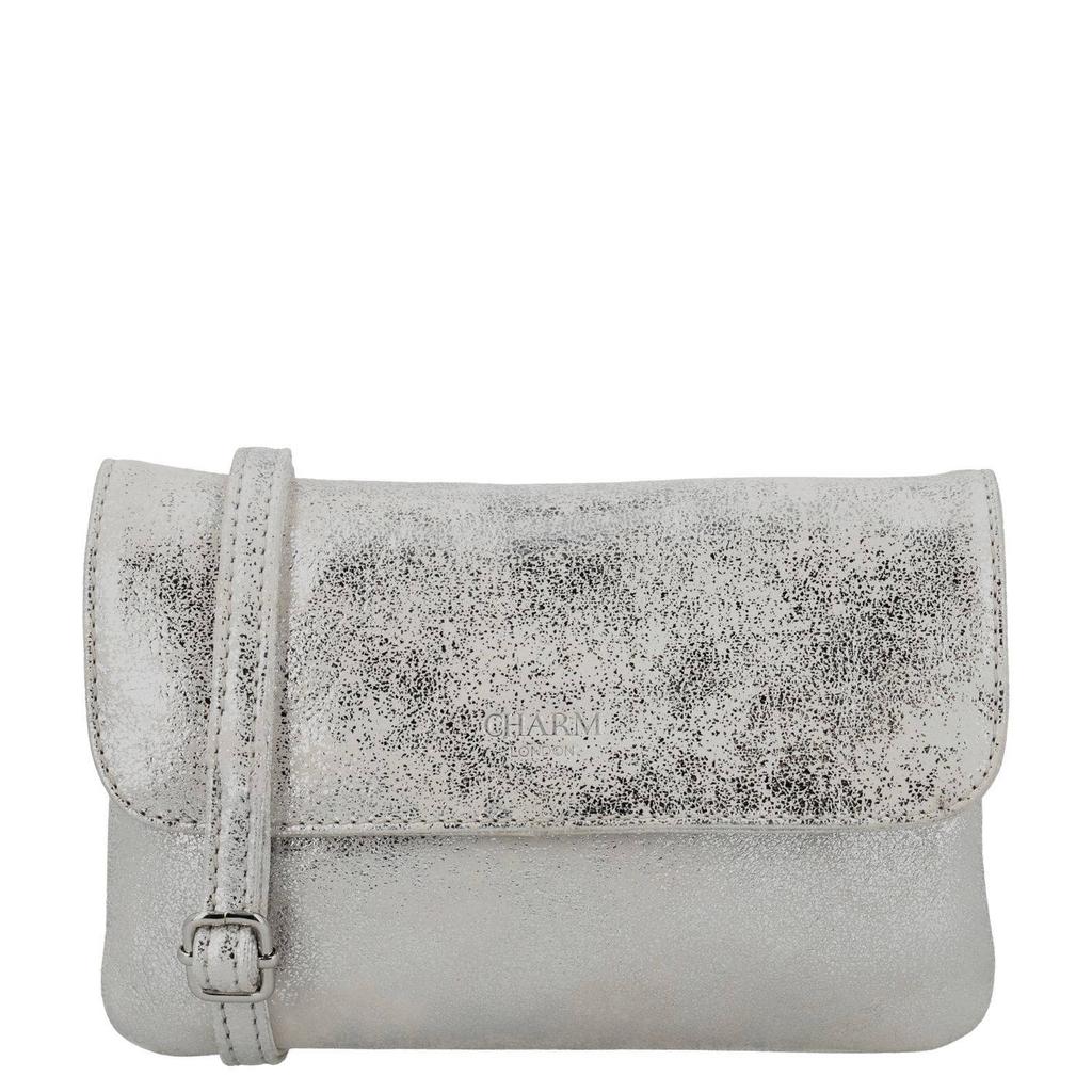 Charm London leren crossbody tas South Hill zilverkleurig