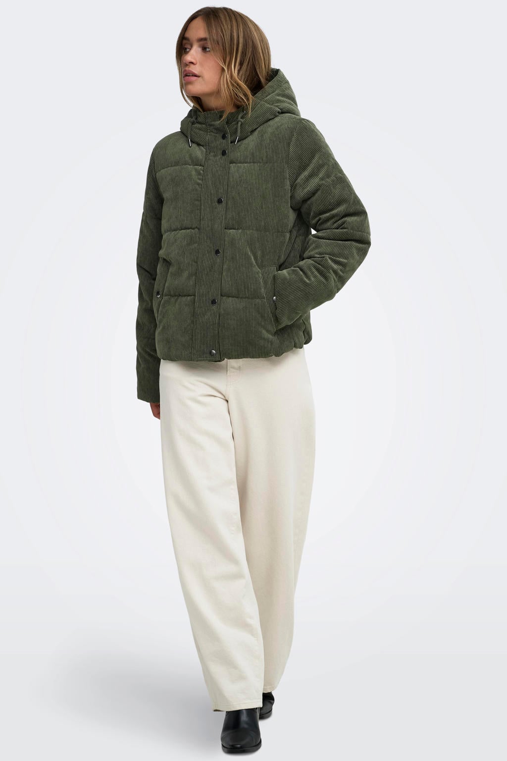 JDY corduroy winterjas - groen