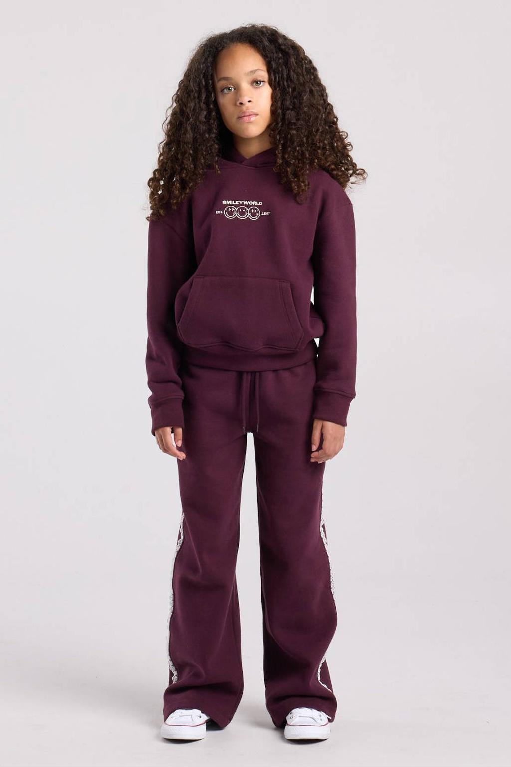 Donkerrode meisjes America Today hoodie van sweat materiaal met printopdruk, lange mouwen en capuchon