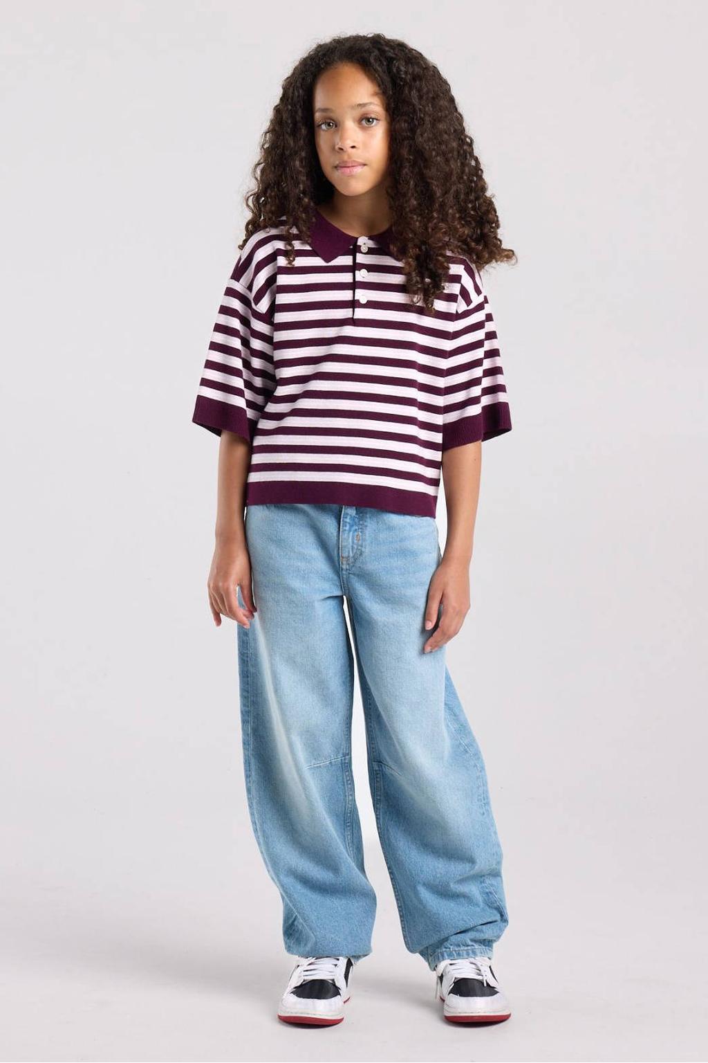 Light blue denim meisjes America Today jeans van denim met loose fit, regular waist, rits- en knoopsluiting en effen