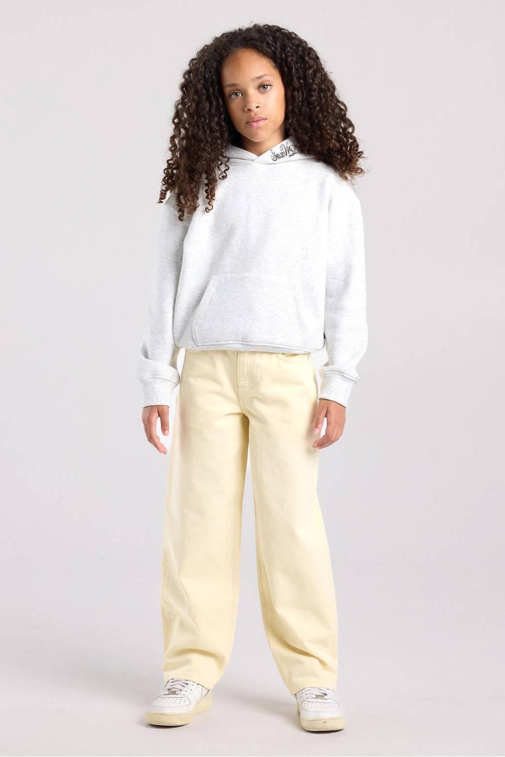 Lichtgele meisjes America Today loose fit jeans van denim met regular waist en effen