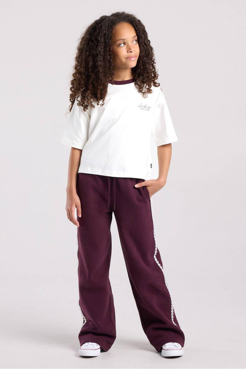 Witte meisjes America Today T-shirt van katoen met backprint, korte mouwen en ronde hals