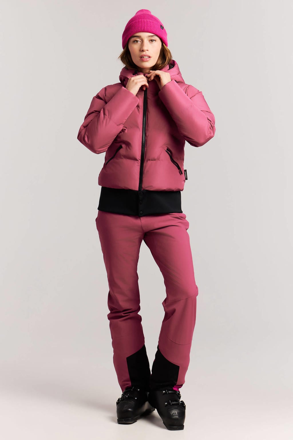Koraalrode dames Protest PRTPreppy ski-jas van polyester met effen, capuchon en ritssluiting
