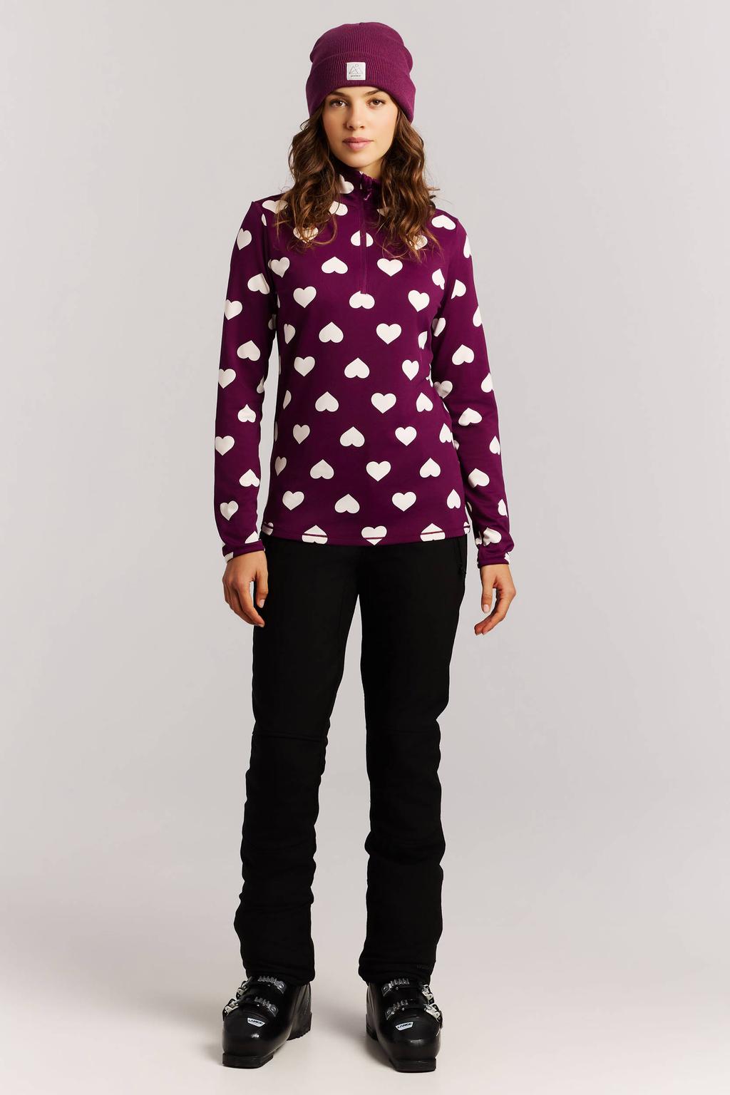 Protest aansluitende fleece outdoor sweater met hartjes - aubergine