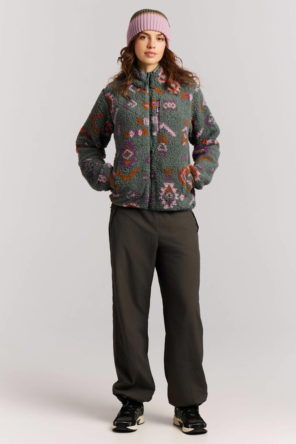Protest PRTPayton rechtvallend teddy outdoorvest met print - lila/groen
