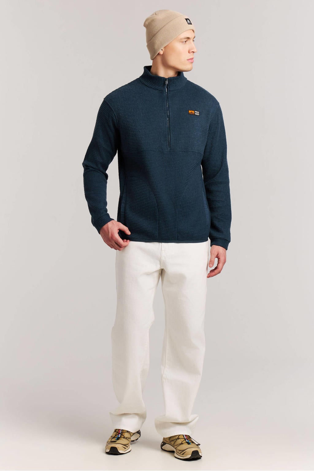 Donkerblauwe heren Protest PRTAlive fleece regular fit fleecetrui met effen, lange mouwen en opstaande kraag