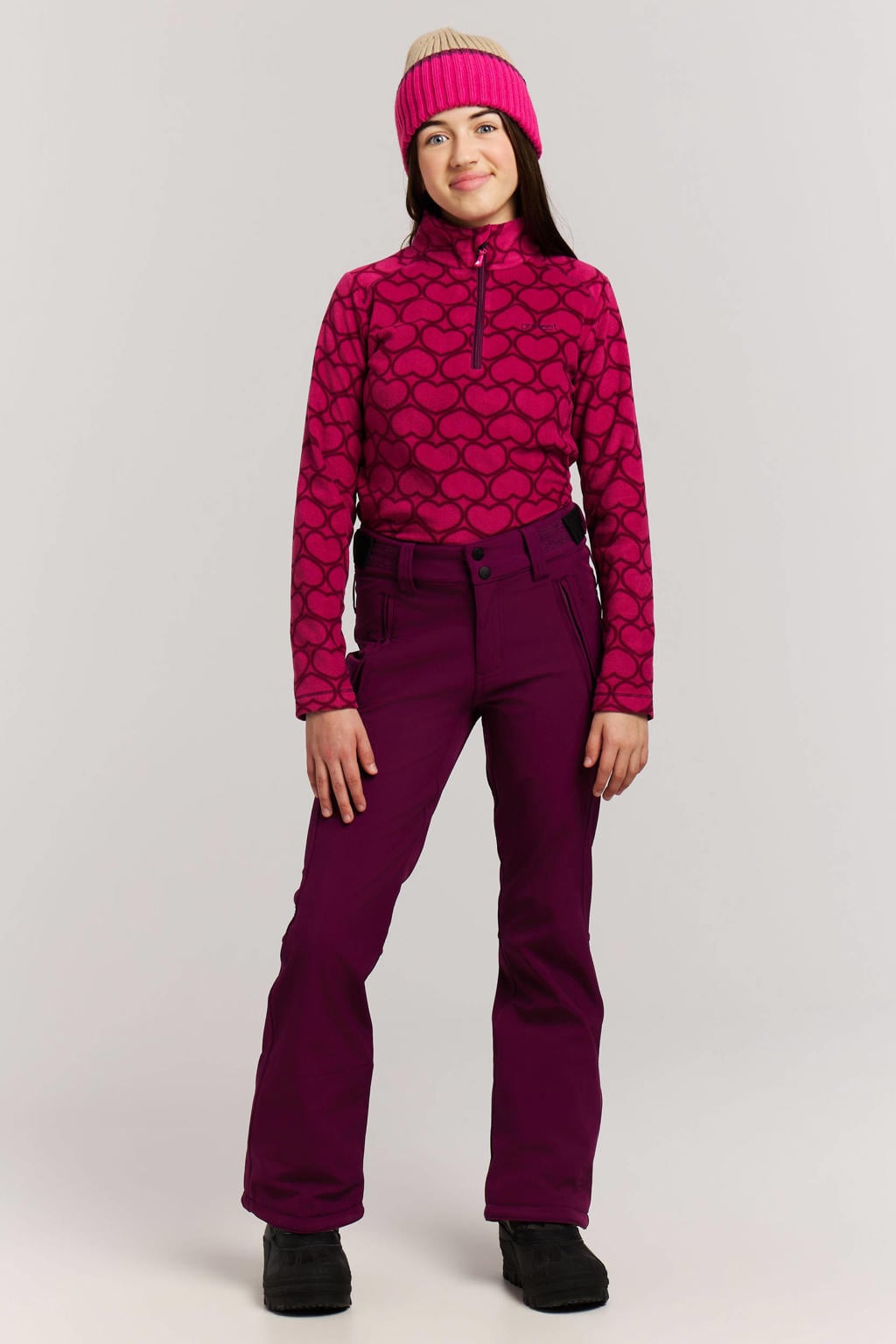 Donkerpaarse meisjes Protest Relole JR skibroek van polyester met regular fit, rits- en drukknoopsluiting en effen