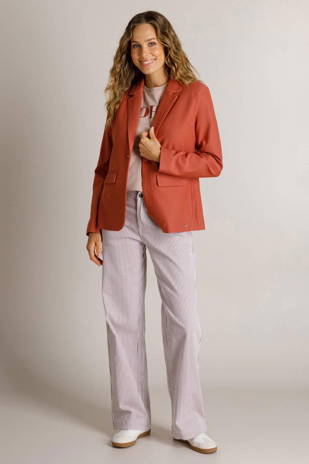Rood en ecru dames Ivy Beau wide leg gestreepte jeans rood van denim met high waist en rits- en knoopsluiting
