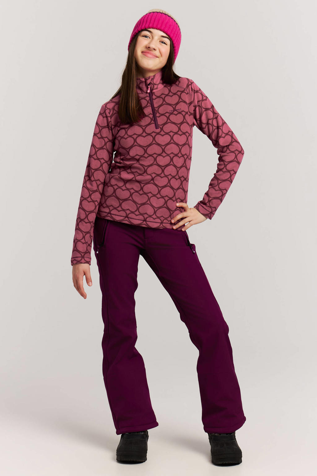 Protest PRTRemissy JR sweater met opstaande kraag en hartjes - koraalrood/donkerrood