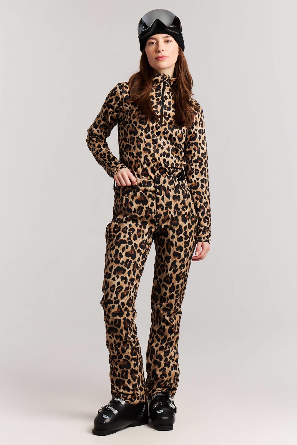 Zand, bruin en zwarte dames Protest skibroek van polyester met dierenprint