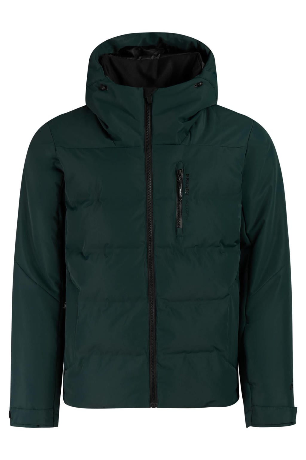 Donkergroene heren Protest PRTSuperior ski-jas van polyester met effen, capuchon en rits waterdicht