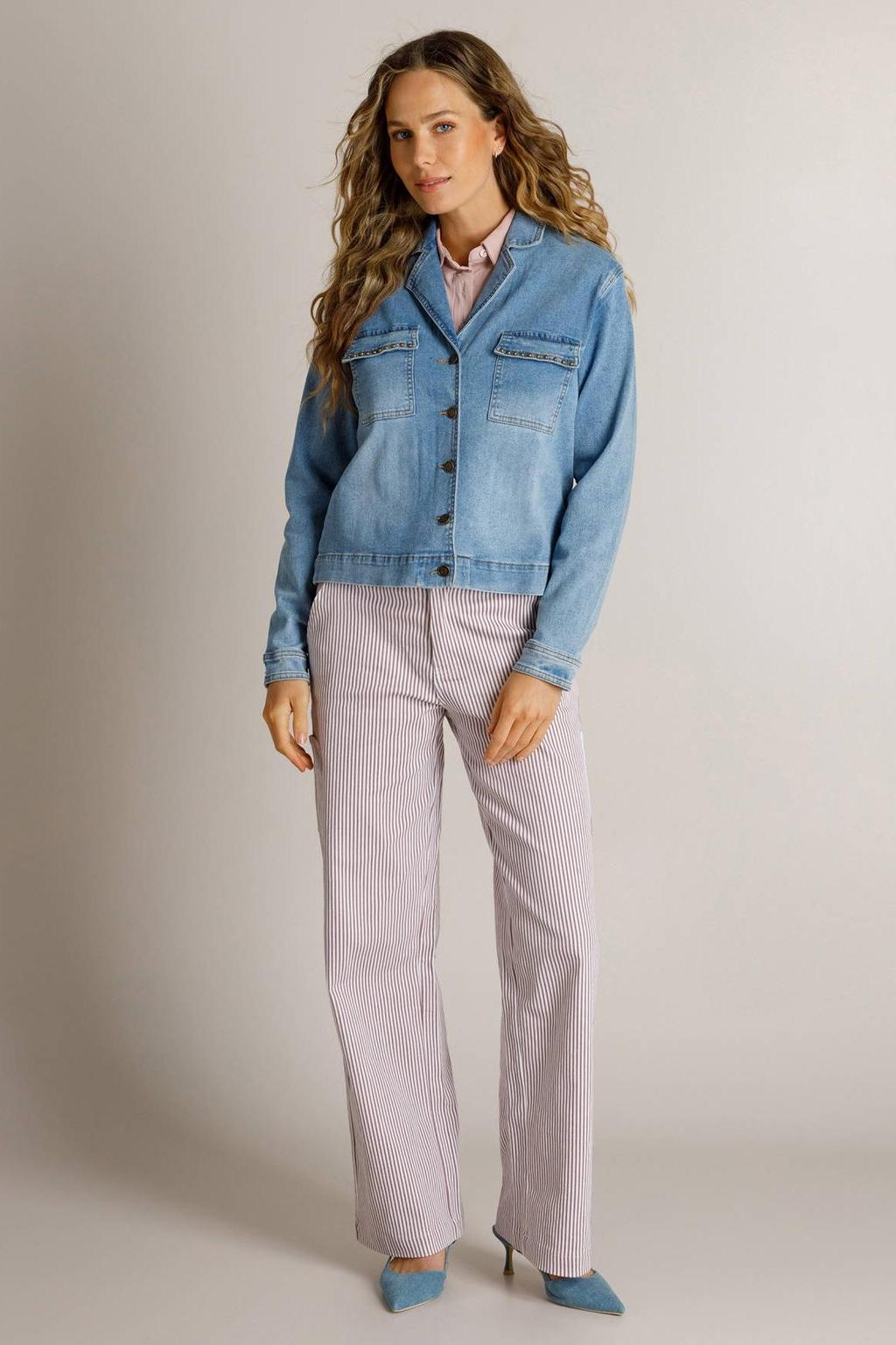 Light blue denim dames Ivy Beau spijkerjas van denim met effen, lange mouwen, reverskraag en knoopsluiting